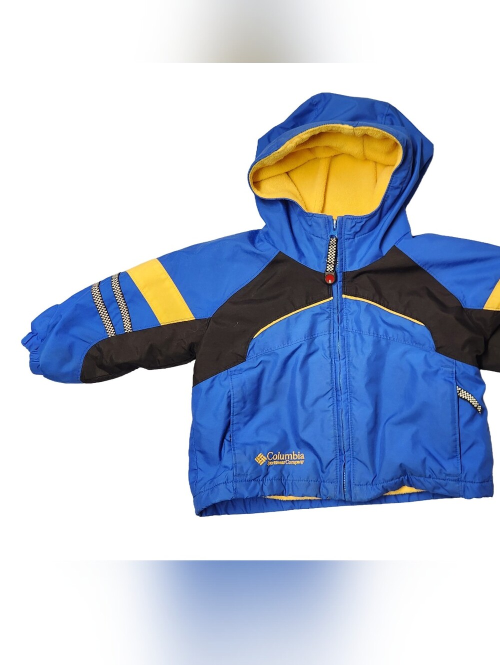 Columbia Kid Two-Tone Race Car Colorblock Blue Yellow Hooded Winter Coat 18M